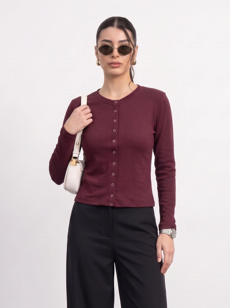 Burgundy Button Down Ribbed Shirt | Montivo Pakistan