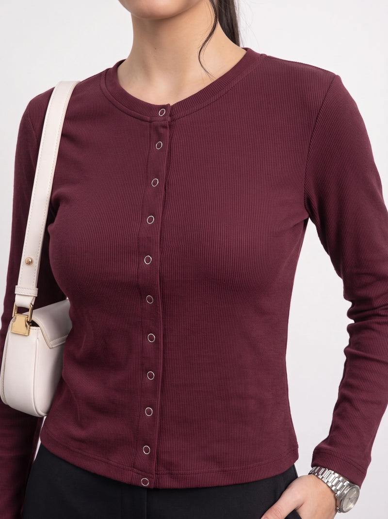 Burgundy Button Down Ribbed Shirt | Montivo Pakistan