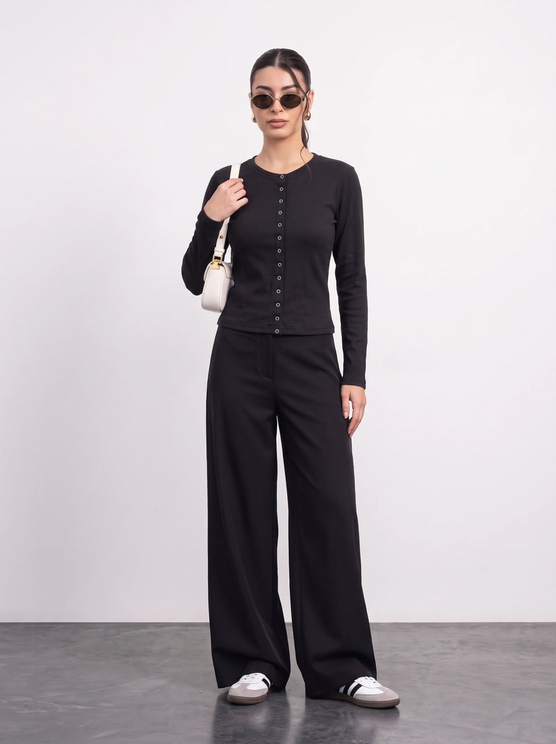 Black Button Down Ribbed Shirt | Montivo Pakistan