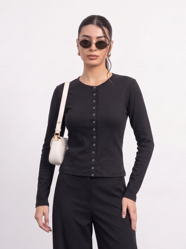 Black Button Down Ribbed Shirt | Montivo Pakistan