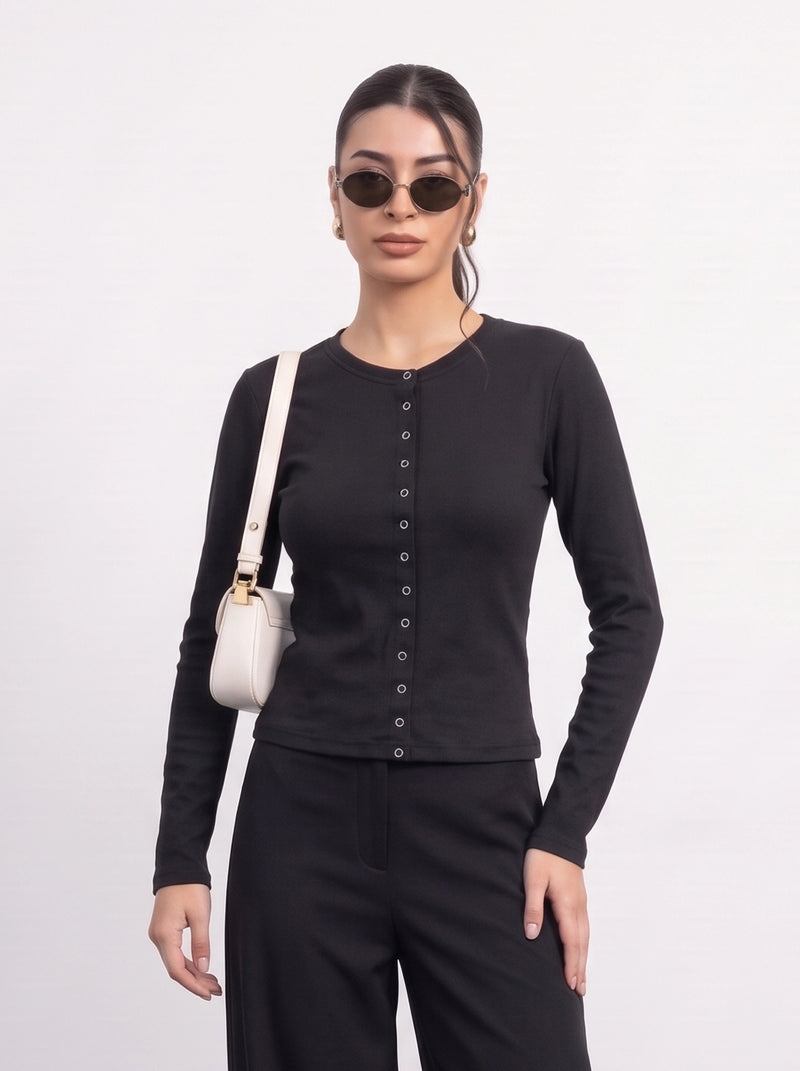 Black Button Down Ribbed Shirt | Montivo Pakistan