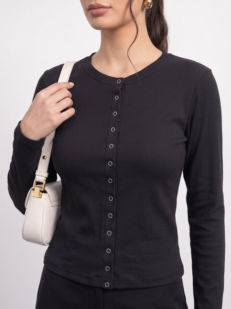 Black Button Down Ribbed Shirt | Montivo Pakistan