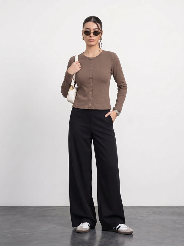Coffee Button Down Ribbed Shirt | Montivo Pakistan