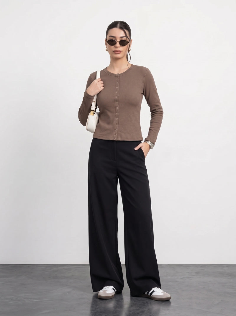 Coffee Button Down Ribbed Shirt | Montivo Pakistan