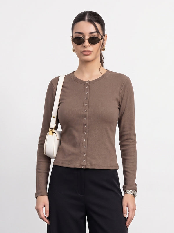 Coffee Button Down Ribbed Shirt | Montivo Pakistan