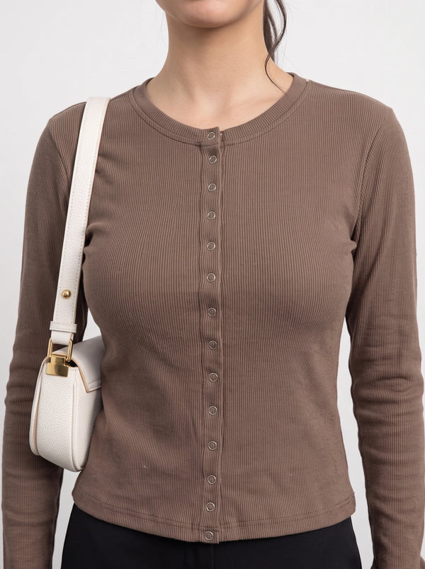 Coffee Button Down Ribbed Shirt | Montivo Pakistan