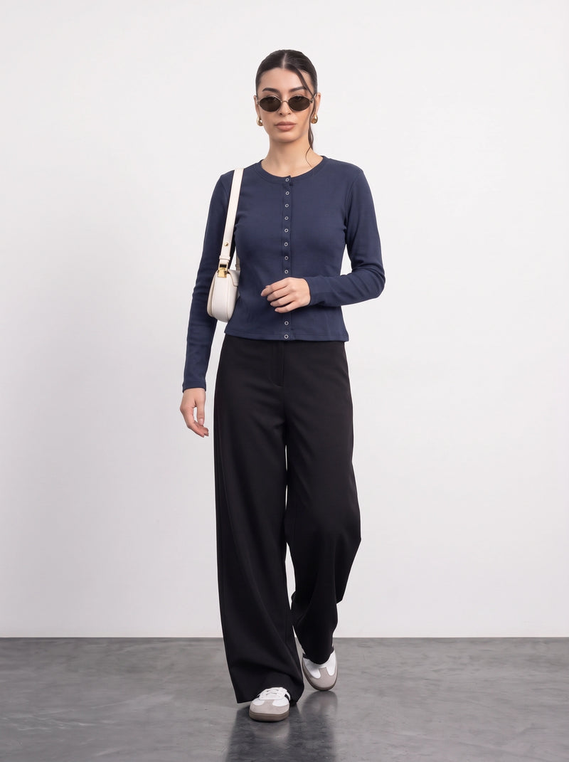 Navy Blue Button Down Ribbed Shirt | Montivo Pakistan