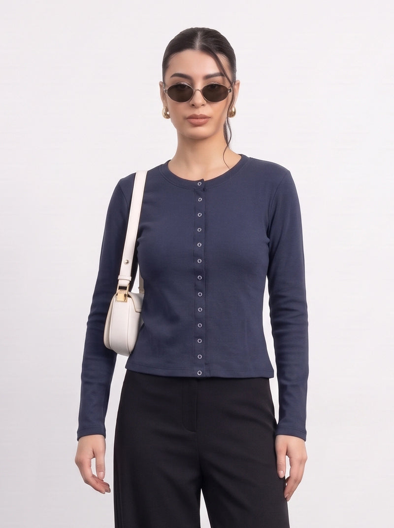 Navy Blue Button Down Ribbed Shirt | Montivo Pakistan