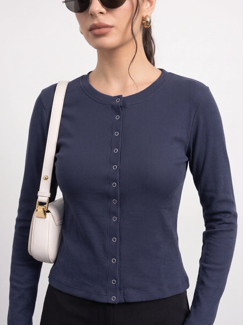Navy Blue Button Down Ribbed Shirt | Montivo Pakistan
