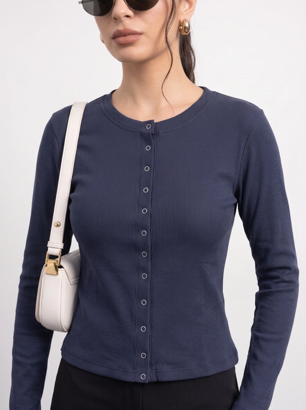 Navy Blue Button Down Ribbed Shirt | Montivo Pakistan