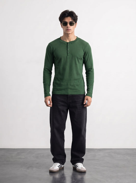 Green Ribbed Henley Top