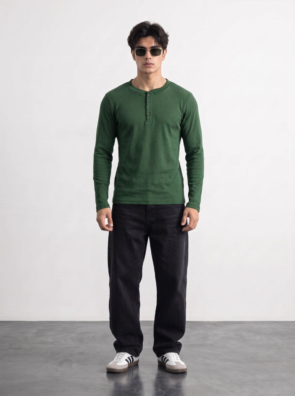 Green Ribbed Henley Top