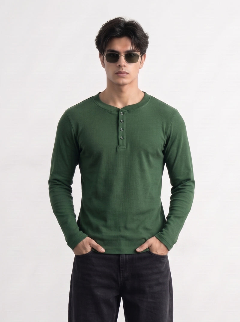 Green Ribbed Henley Top