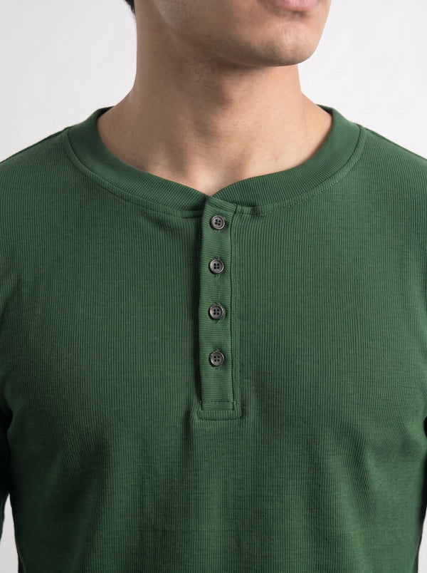 Green Ribbed Henley Top
