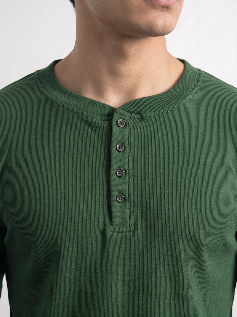 Green Ribbed Henley Top