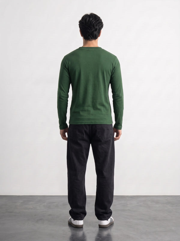 Green Ribbed Henley Top