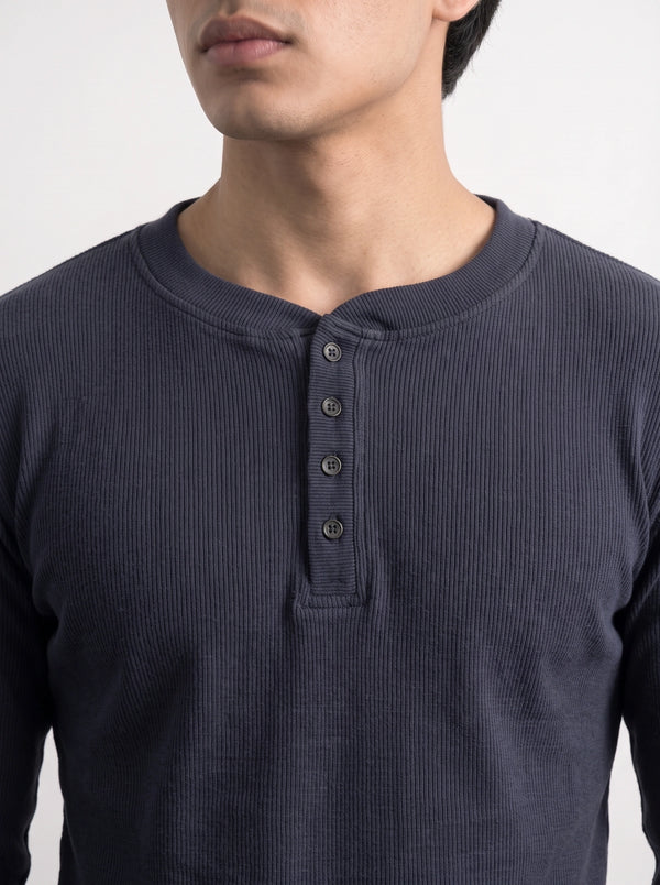 Navy Blue Ribbed Henley Top
