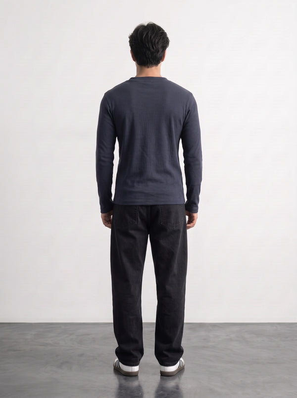 Navy Blue Ribbed Henley Top