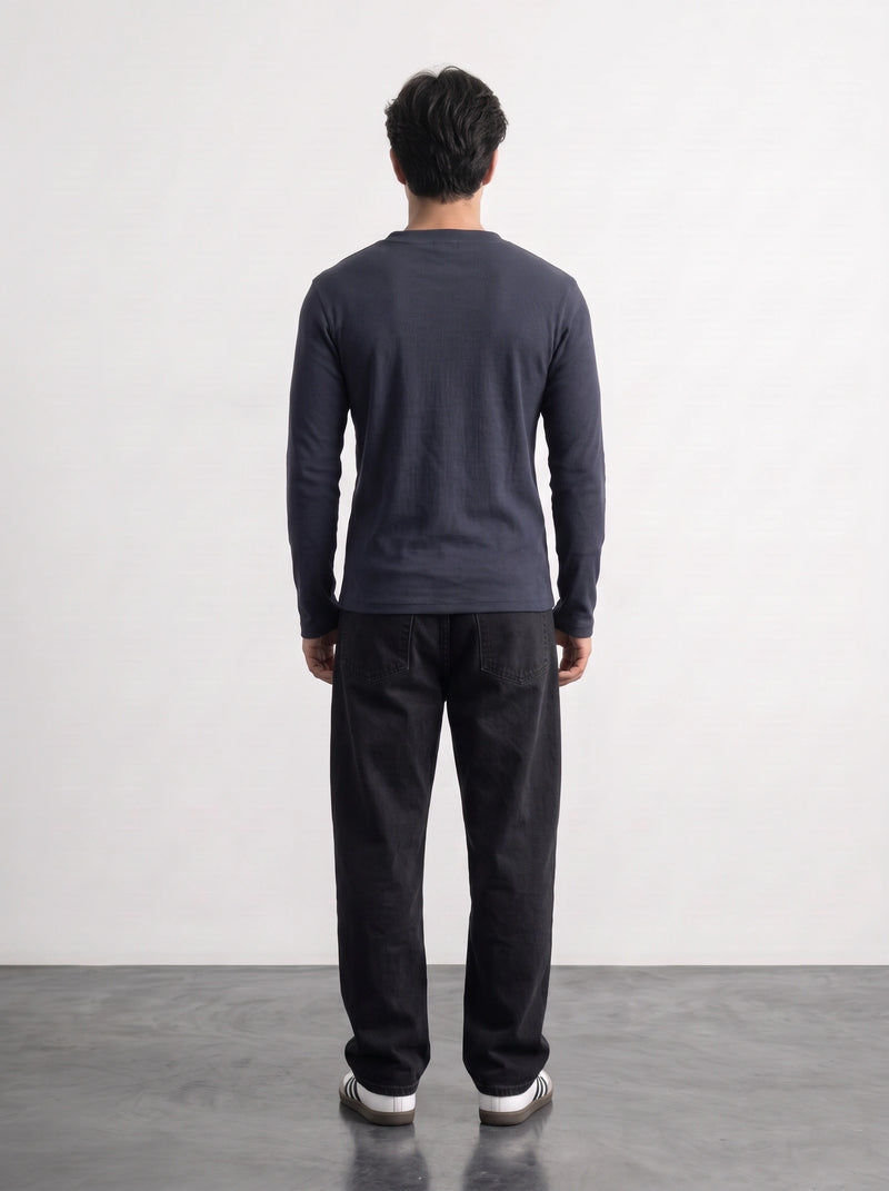 Navy Blue Ribbed Henley Top
