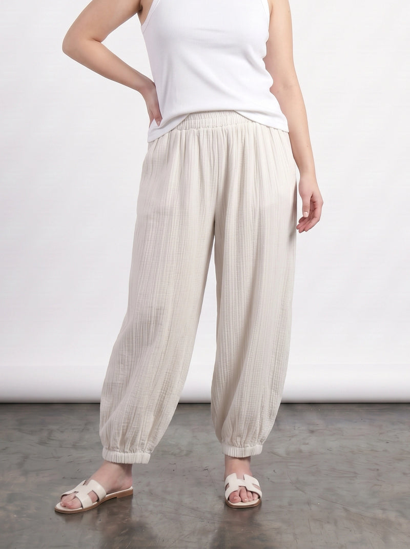 White Crushed Balloon Trousers | Montivo Pakistan