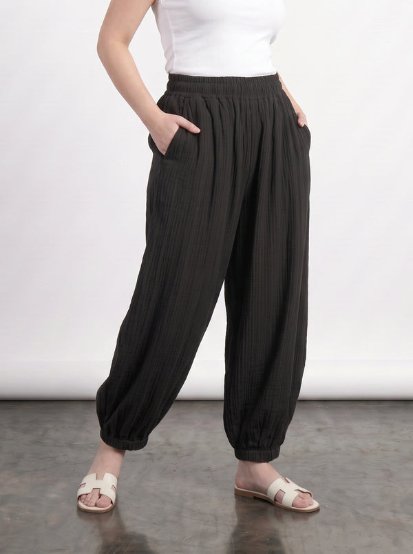 Black Crushed Balloon Trousers
