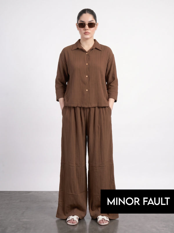 (Minor Fault) Brown Crushed Wide Leg Trousers