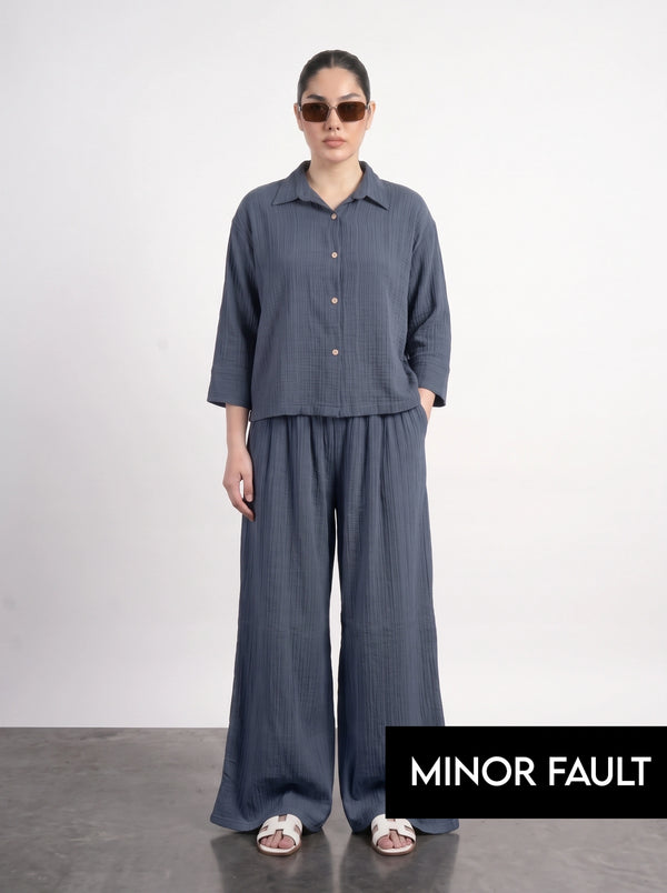 (Minor Fault) Teal Blue Crushed Wide Leg Trousers