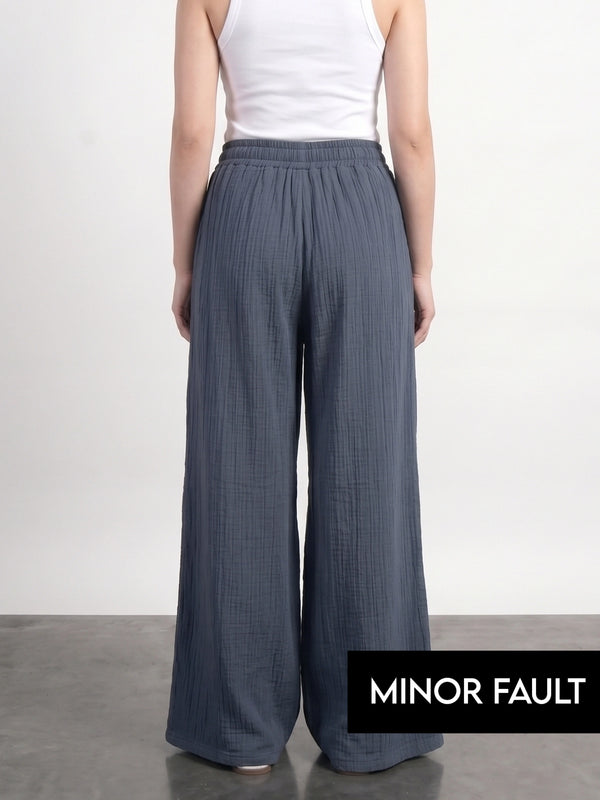 (Minor Fault) Teal Blue Crushed Wide Leg Trousers