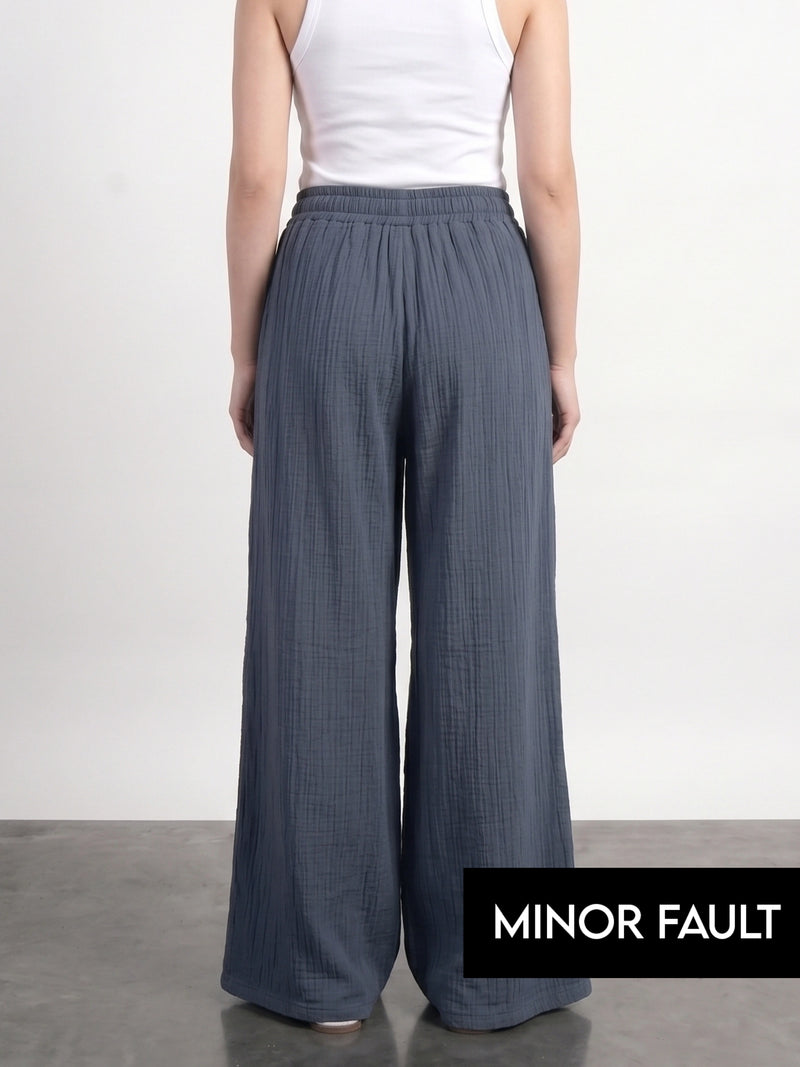 (Minor Fault) Teal Blue Crushed Wide Leg Trousers