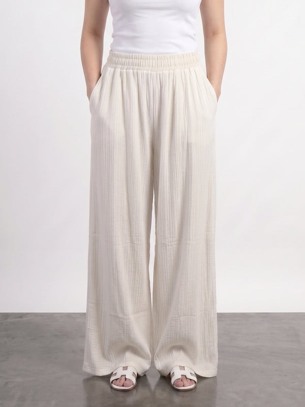 White Crushed Wide Leg Trousers
