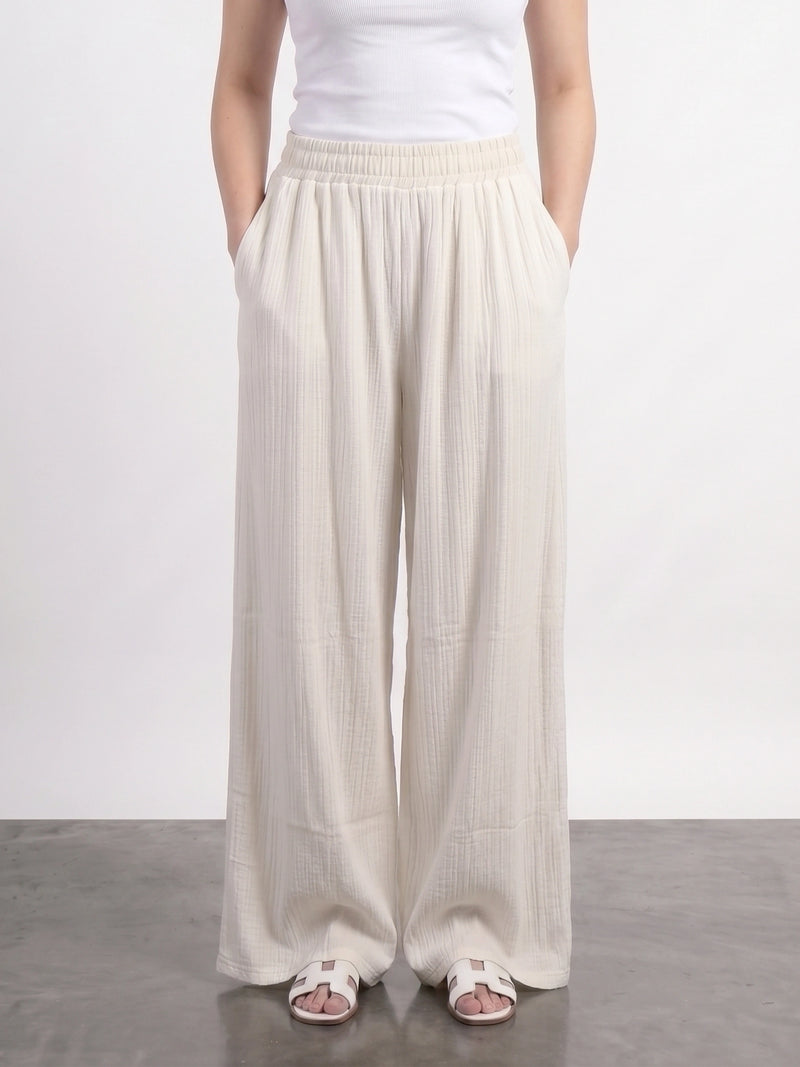 White Crushed Wide Leg Trousers