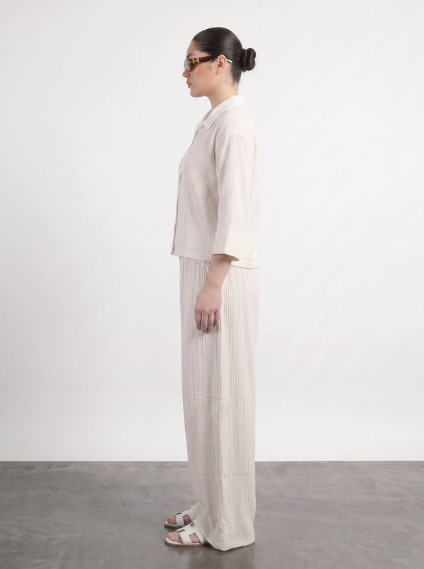 White Crushed Wide Leg Trousers