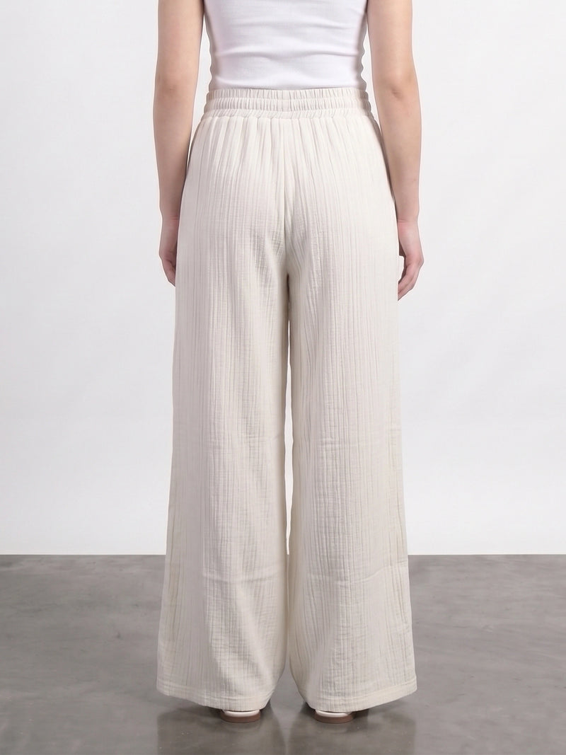 White Crushed Wide Leg Trousers