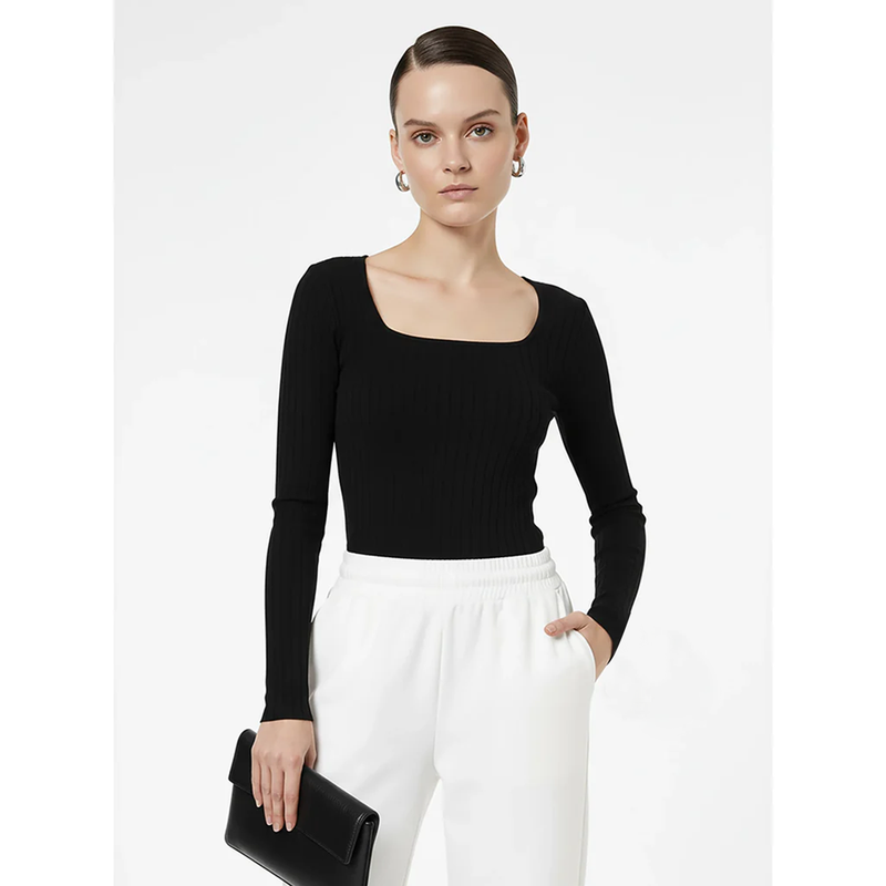 Black Drop Needle Square Neck Top | Montivo Pakistan