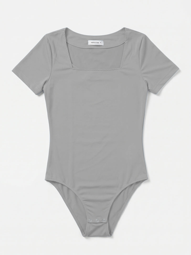 Grey Square Neck Bodysuit | Montivo Pakistan