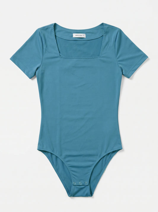 Teal Blue Square Neck Bodysuit
