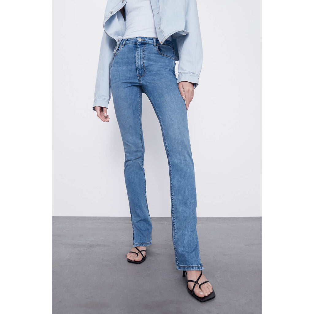 High Waist Split Skinny Blue jeans | Montivo Pakistan