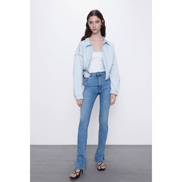 High Waist Split Skinny Blue jeans | Montivo Pakistan