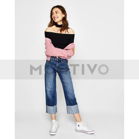 Bsk Wide leg rolled-up hem jeans | Montivo Pakistan