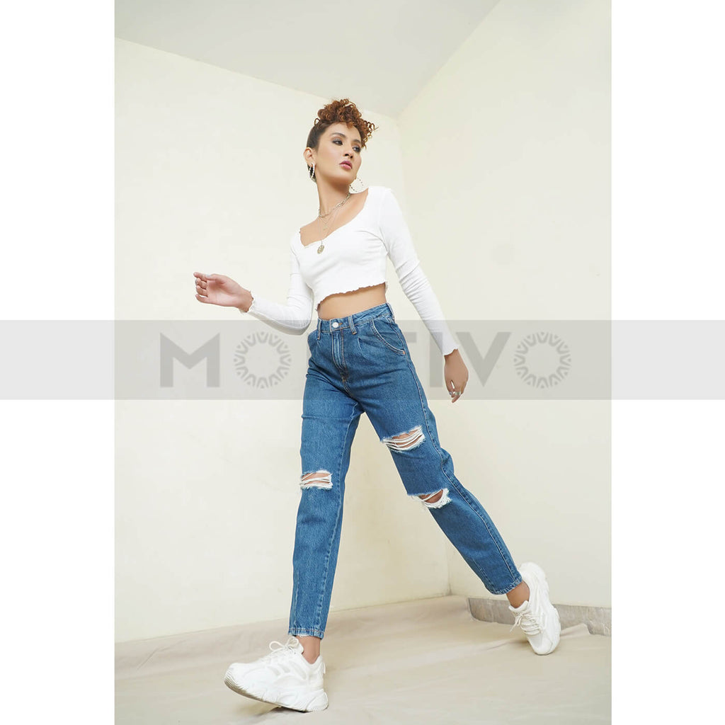 TW High Waist Ripped Slouchy Jeans | Montivo Pakistan