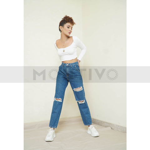TW High Waist Ripped Slouchy Jeans | Montivo Pakistan