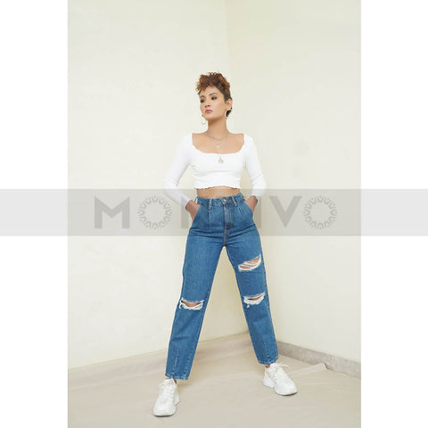 TW High Waist Ripped Slouchy Jeans | Montivo Pakistan