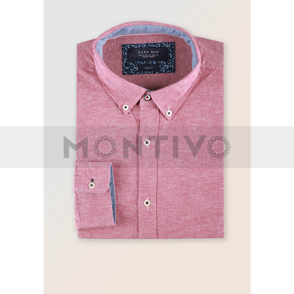 Zara Pink Textured Slim Fit Shirt | Montivo Pakistan