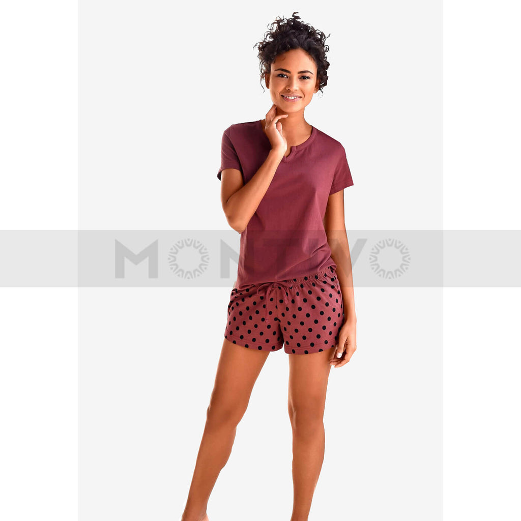 Dotted Red Summer Short Sleepwear Suit | Montivo Pakistan