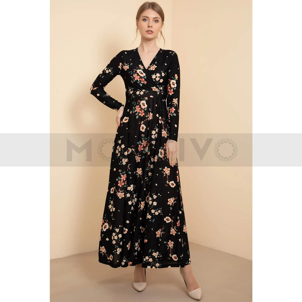 Black Floral Long Dress | Montivo Pakistan
