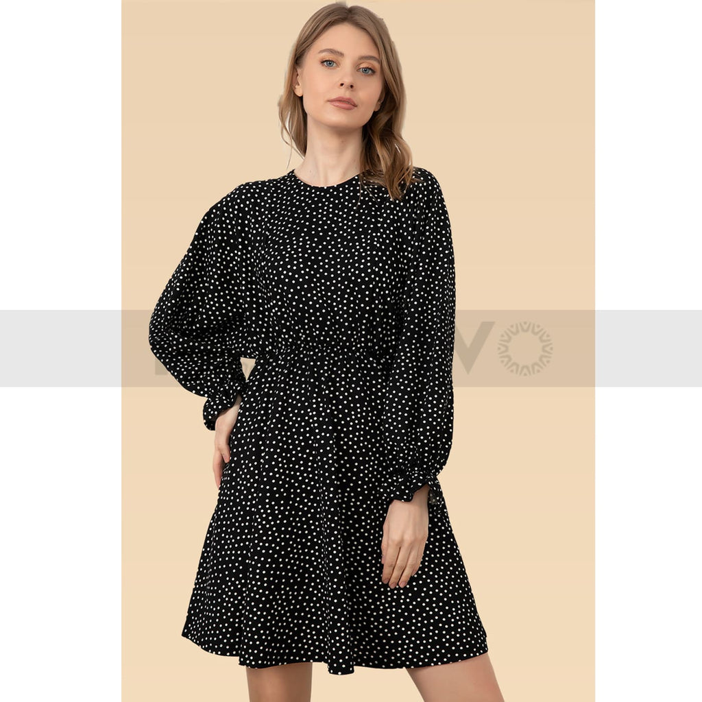 Black Dotted Short Dress | Montivo Pakistan