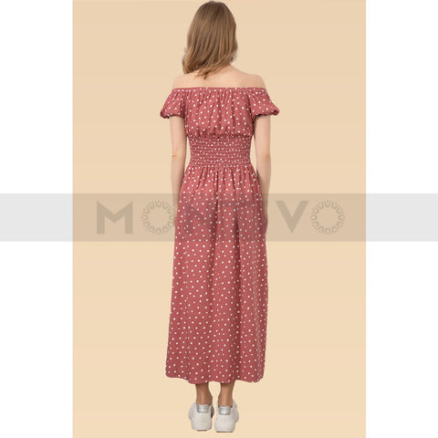 Pink Floral Patterned Off Shoulder Dress | Montivo Pakistan