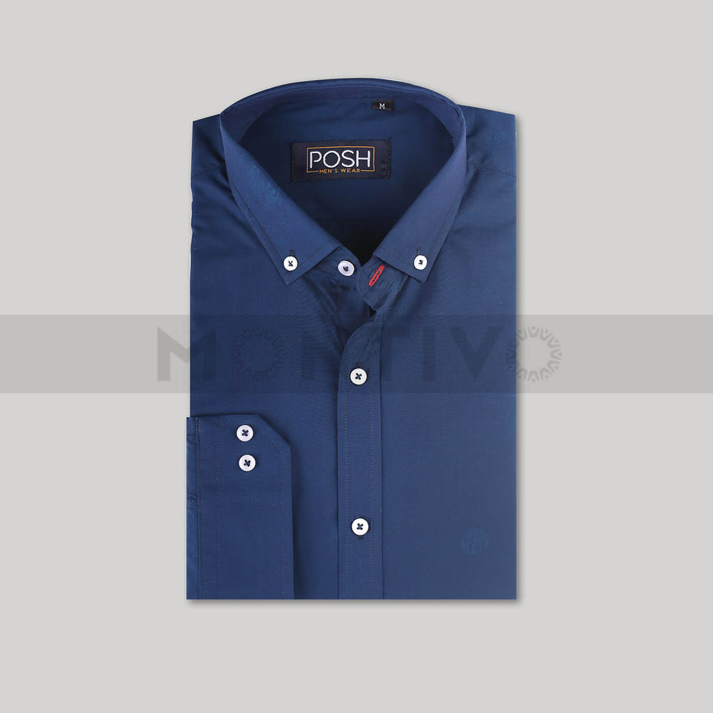 Navy Textured Buitton Down Shirt | Montivo Pakistan