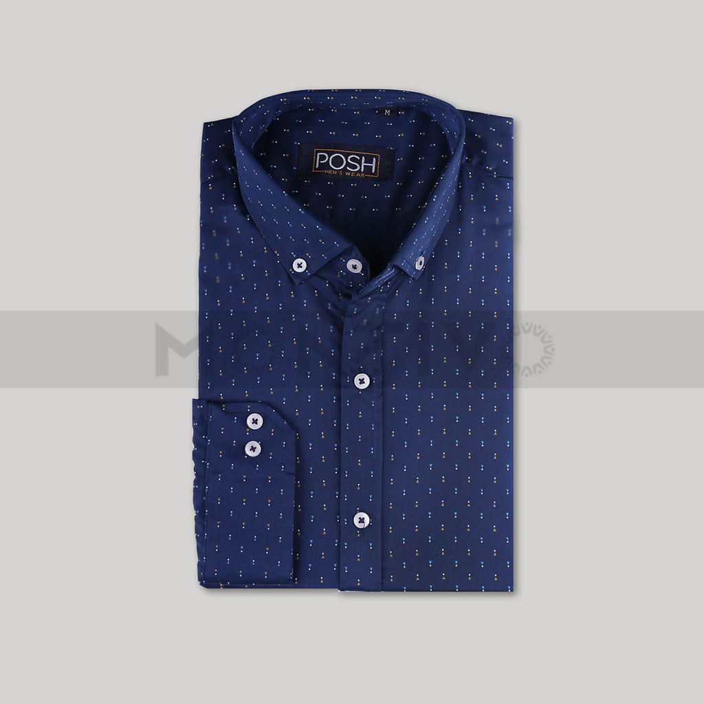 Blue Patterned Button Down Shirt | Montivo Pakistan