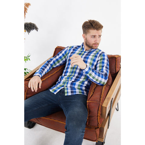 Cotton Blue Gingham Check Shirt | Montivo Pakistan